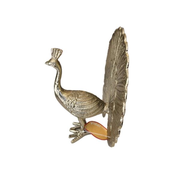 New Medium Contemporary MCM Retro Gold Metal Peacock Figurine Statue Room Decor - Picture 3 of 3